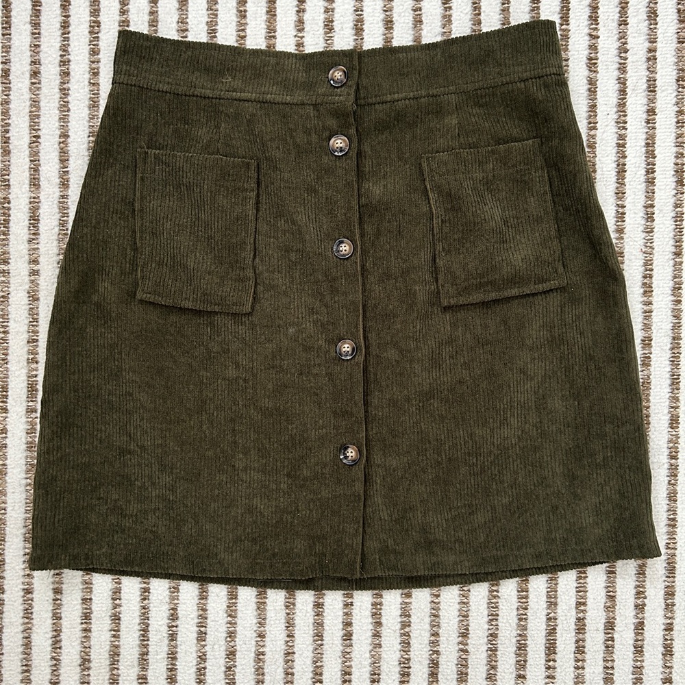 Olive Green Button-Front Skirt